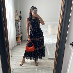 J.Crew Floral Black and Pink Maxi Dress